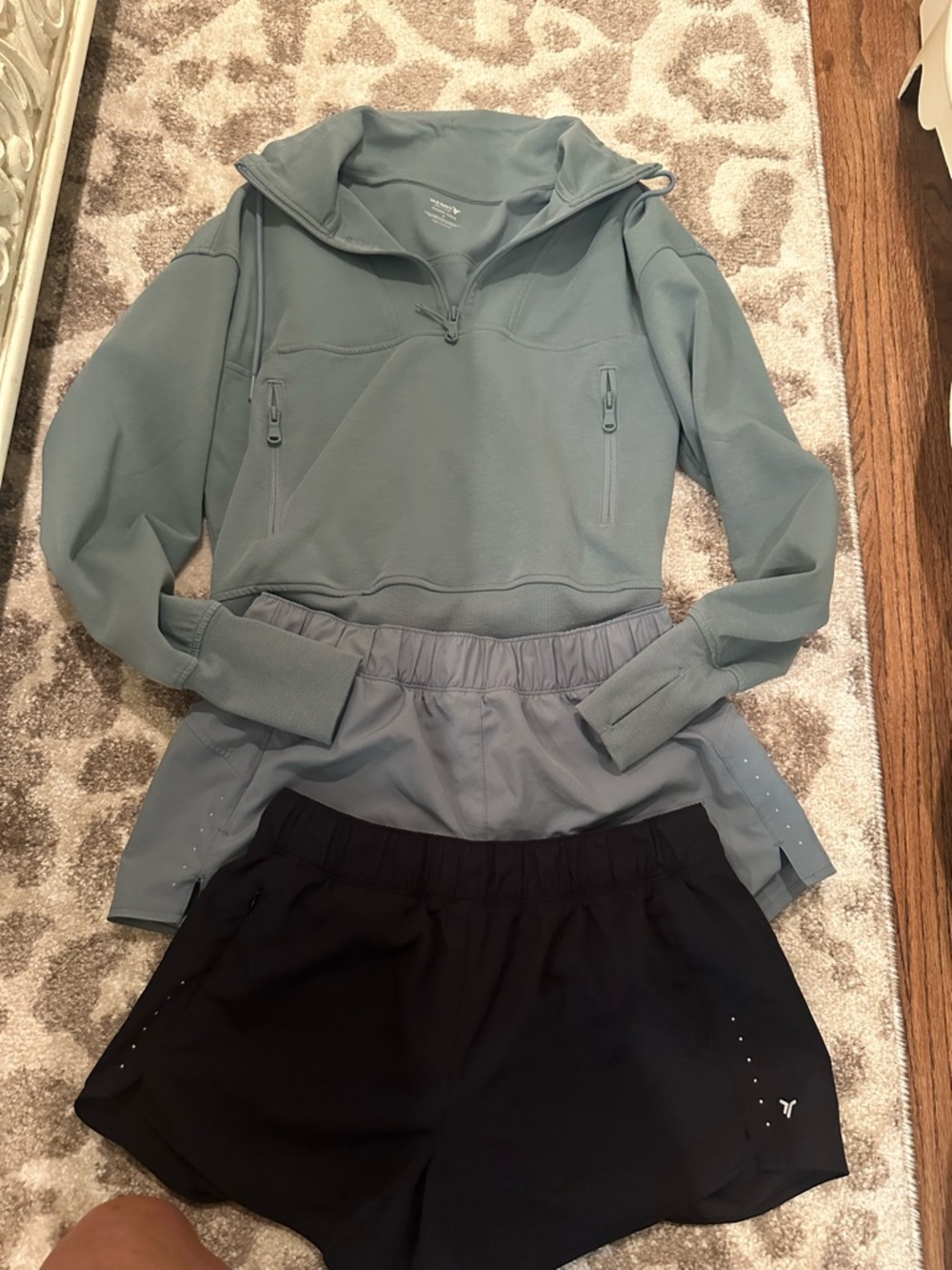 Old navy sage scuba Pullover/sage and black athletic shorts all size small